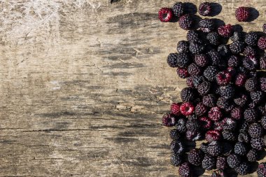 Böğürtlen rustik ahşap arka plan üzerinde