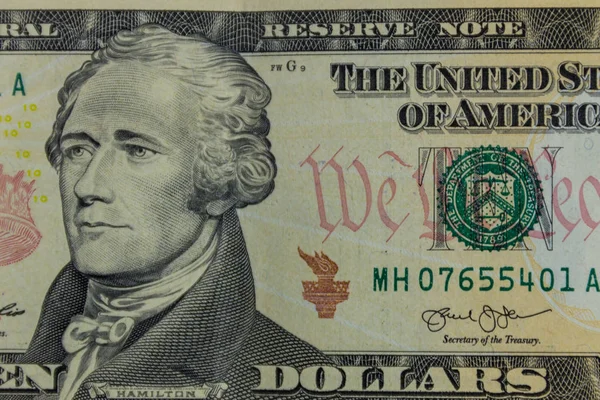 Makro snímek desetidolarové bankovky — Stock fotografie