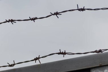 Dikenli tel bulutlu gökyüzü karşı Close-Up