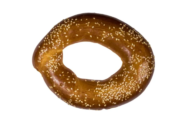 Szezámmagos, fehér alapon izolált bagel — Stock Fotó