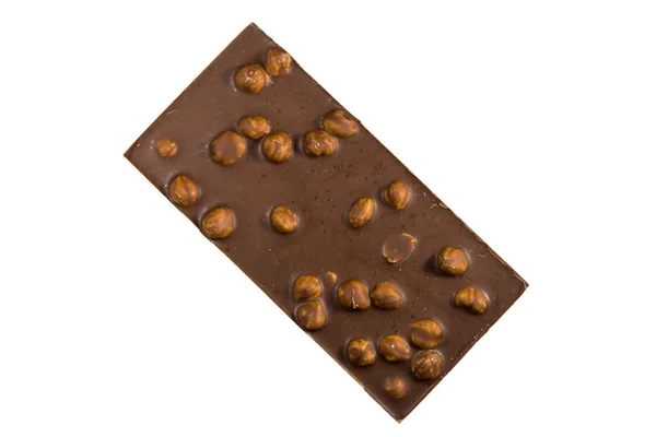 Melk chocolade bar met hazelnoten geïsoleerd op witte achtergrond — Stockfoto