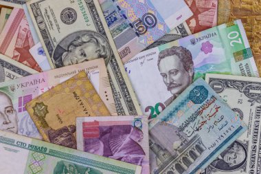 ABD dolarları, Rus rublesi, Beyaz Rusya rublesi, Mısır sterlini ve Ukrayna hrivniası