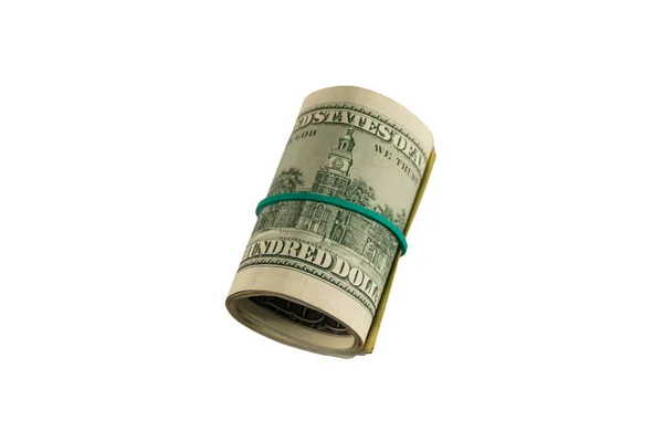 Rolo de dólares isolados no fundo branco — Fotografia de Stock