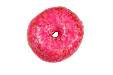 Beyaz arka planda izole edilmiş lezzetli pembe donut.