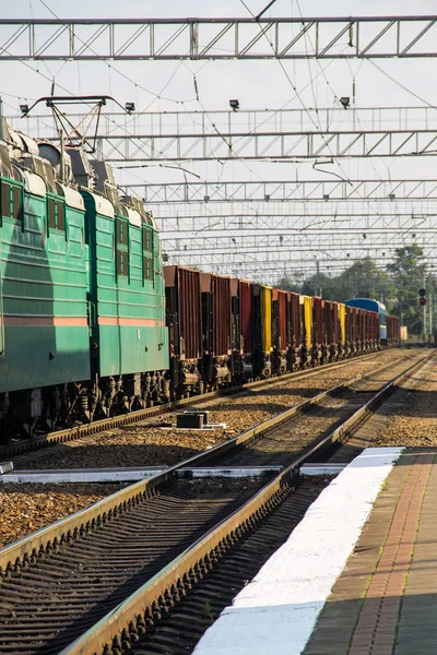 View on the railroad track and cargo train