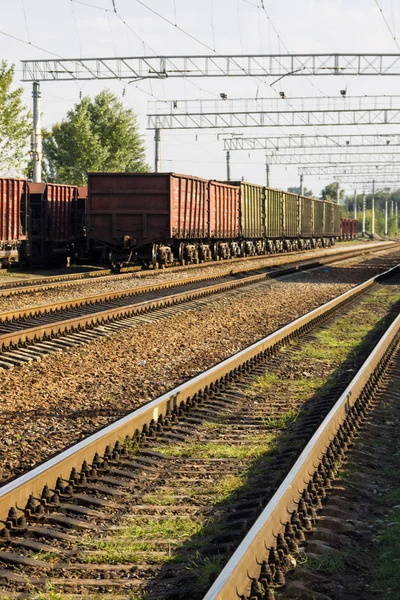 Zicht op het spoor en de goederentrein — Stockfoto