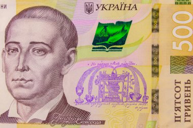 Ukrayna para birimi. Beş yüz hryvnia banknot makro çekim