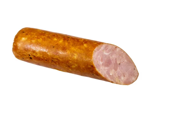 Копченая колбаса на белом фоне — стоковое фото
