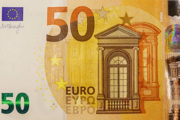 Fotografia macro de 50 notas de euro — Fotografia de Stock