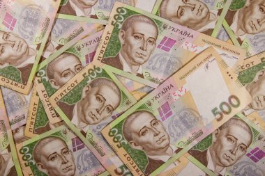 Ukrayna para birimi. Beş yüz Grivnası banknotlarının arka planı