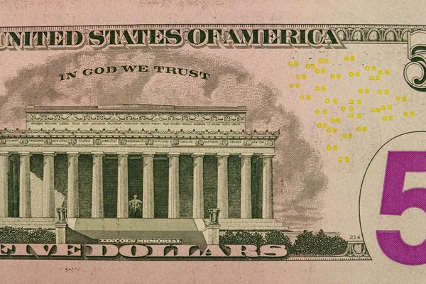 Makroaufnahme der Fünf-Dollar-Banknote — Stockfoto