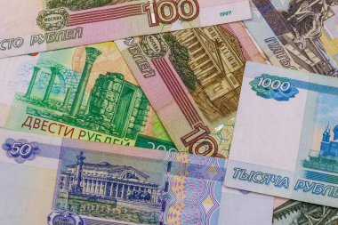 Farklı Rus Rublesi banknotlarının arka planı