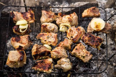 Domuz eti ızgarada kavurma. Kömürlerin, Barbekü clo üzerinde et