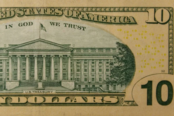 Makro ujęcie banknotu za 10 dolarów — Zdjęcie stockowe