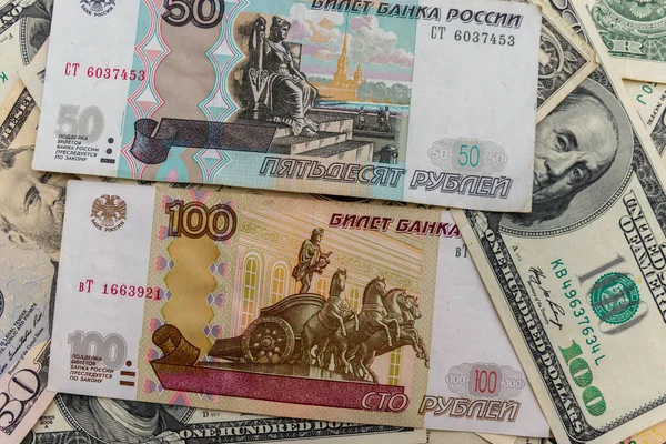 Background Dollars Russian Rubles — Stock Photo, Image