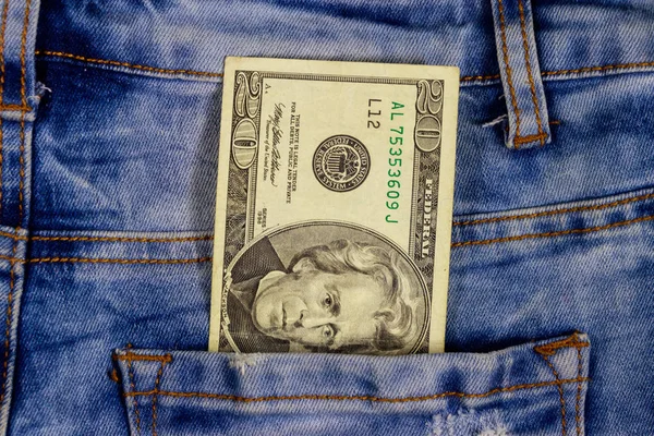 Banconota Venti Dollari Nella Tasca Dei Blue Jeans — Foto Stock