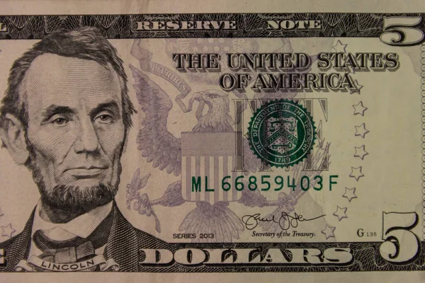 Makroaufnahme Der Fünf Dollar Banknote — Stockfoto