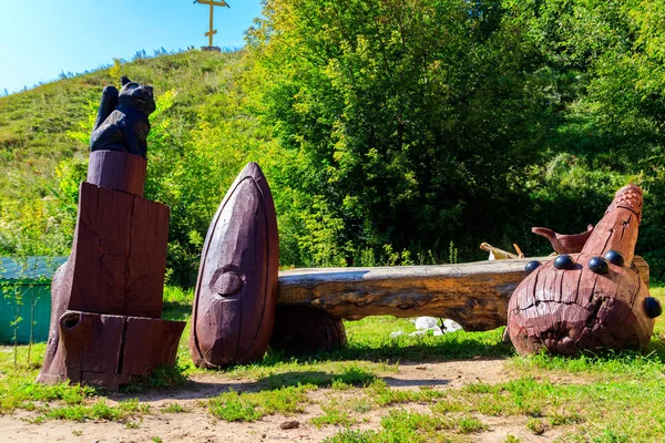 Escultura Madera Maza Del Héroe Épico Ilya Muromets Karacharovo Pueblo — Foto de Stock