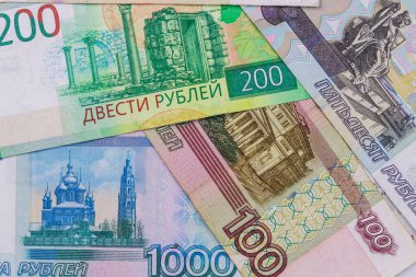 Farklı Rus Rublesi banknotlarının arka planı