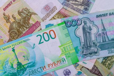 Farklı Rus Rublesi banknotlarının arka planı