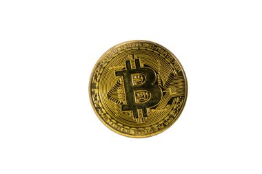 Beyaz arkaplanda izole edilmiş altın bitcoin