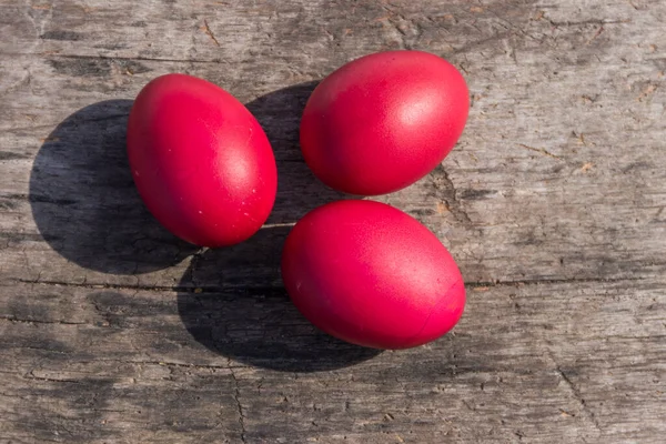 Painted Easter Eggs Rustic Wooden Background Top View — Stock Photo, Image