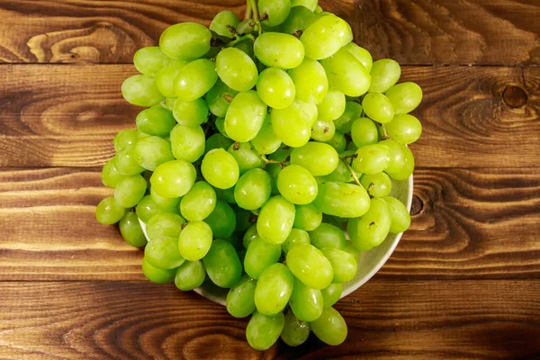 Tasty Fresh White Grape Plate Wooden Table — Stock Photo, Image