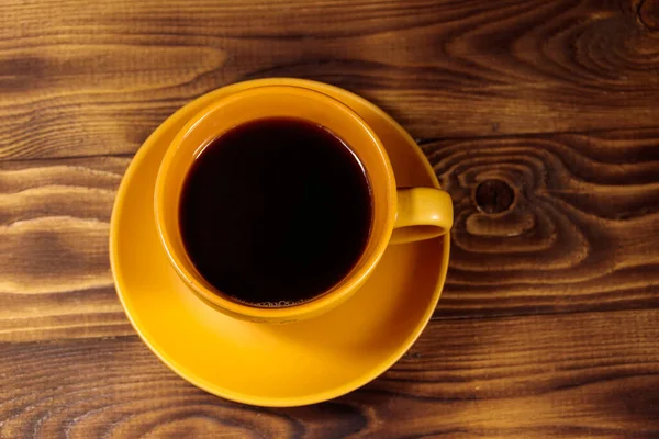 Tahta Masada Bir Fincan Kahve Üst Görünüm — Stok fotoğraf