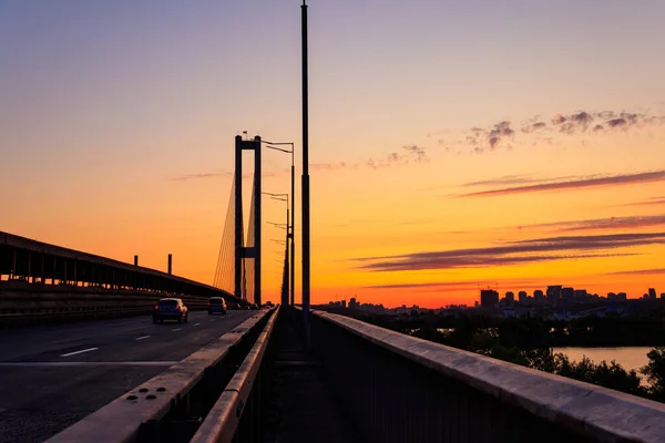 Pont Sud Travers Fleuve Dniepr Kiev Ukraine Coucher Soleil — Photo