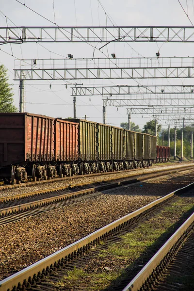 View on the railroad track and cargo train