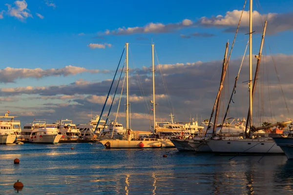 Iates Brancos Porto Marítimo Hurghada Egito Porto Com Barcos Turísticos — Fotografia de Stock