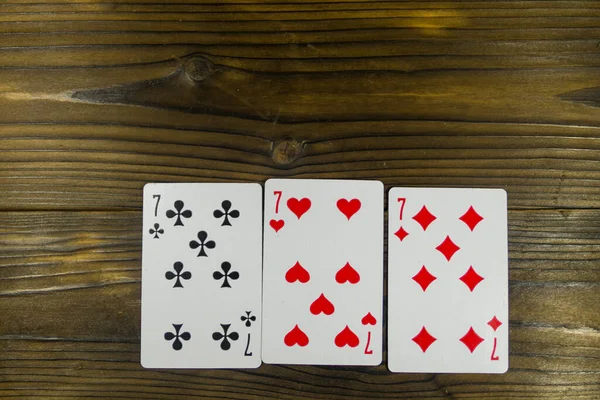 Playing Cards Wooden Background — Stock Photo, Image