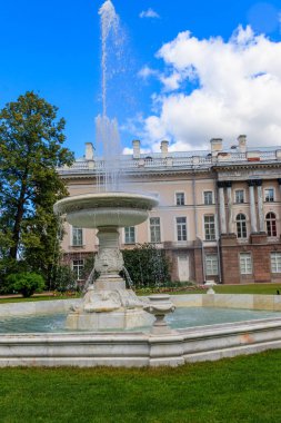 Rusya 'nın Puşkin kentindeki Tsarskoye Selo' daki Catherine parkındaki mermer çeşme vazosu.