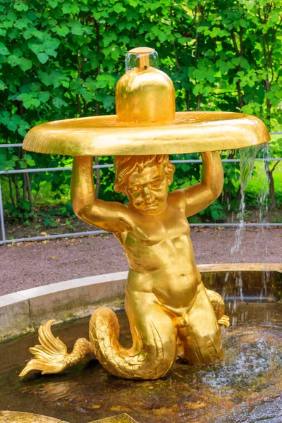 俄罗斯圣彼得堡彼得霍夫下城公园的喷泉 Triton钟 — 图库照片