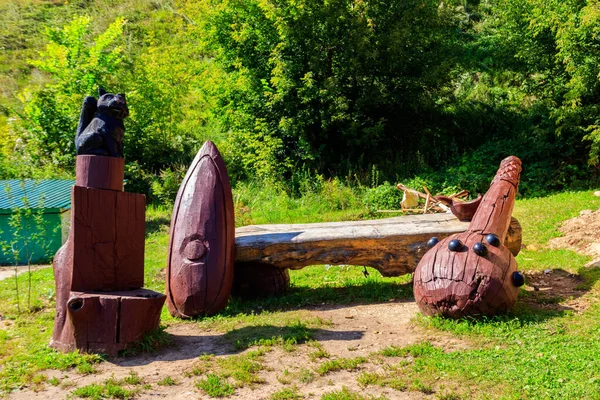 Escultura Madera Maza Del Héroe Épico Ilya Muromets Karacharovo Pueblo — Foto de Stock