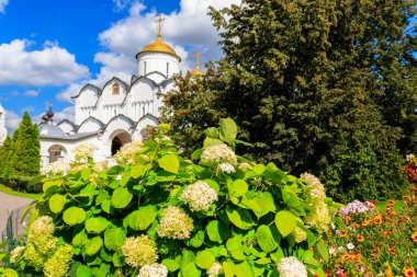 Rusya, Suzdal 'daki şefaat katedrali (Pokrovsky) manastırı. Rusya 'nın altın yüzüğü