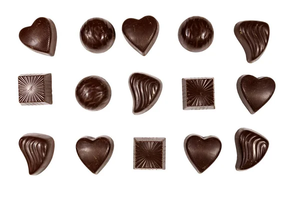 Různé Čokoládové Bonbóny Izolované Bílém Pozadí — Stock fotografie