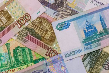 Farklı Rus Rublesi banknotlarının arka planı