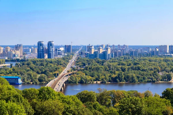 Flygfoto Över Metro Bridge Och Floden Dnepr Kiev Ukraina Stadsbild — Stockfoto