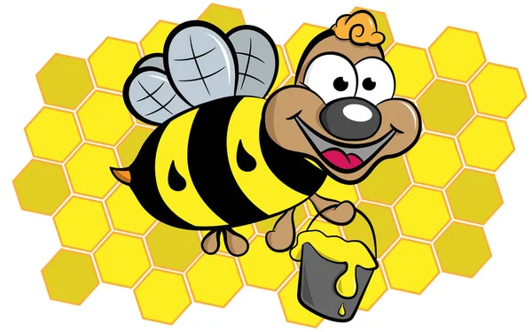 Grappige vliegende bijen met honing — Stockvector