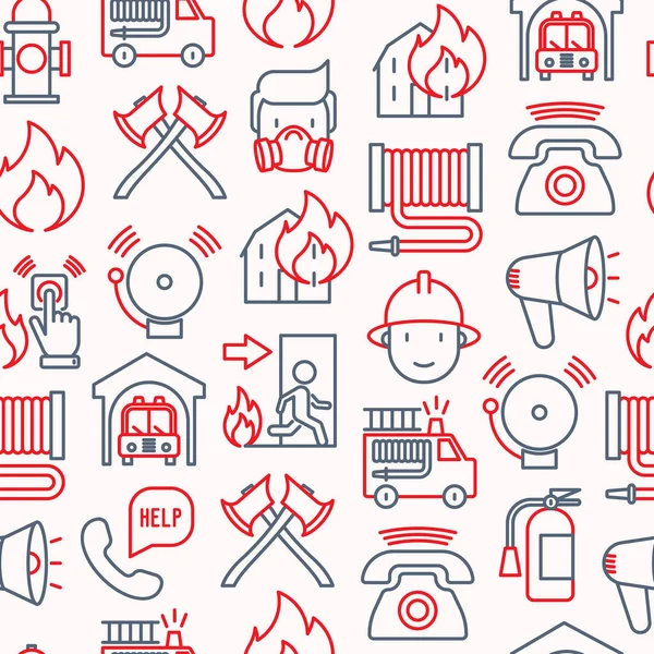 Firefighter seamless pattern with thin line icons