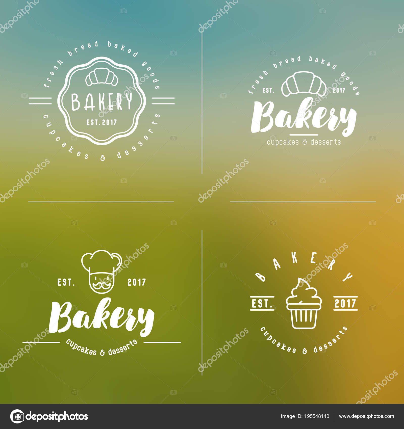 Four Styles Of Bakery Logo With Thin Line Icons Vector Image By C Alexeyblogoodf Vector Stock
