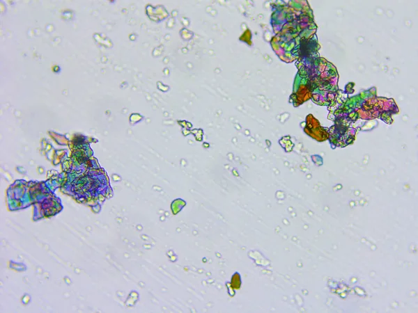 Mikroskopische Ansicht von Farbgesichtspuder, hinterleuchtet — Stockfoto