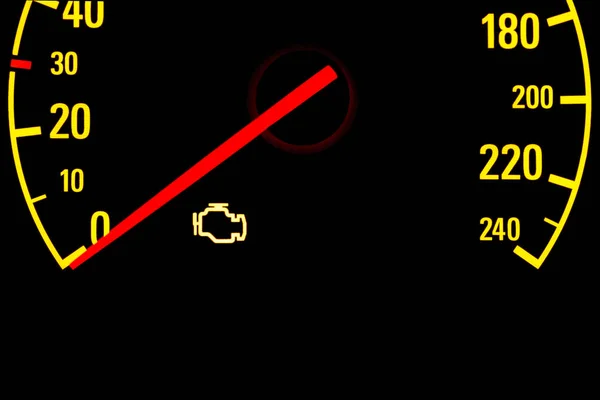 Check engine yellow light on car dashboard — Stock Photo, Image
