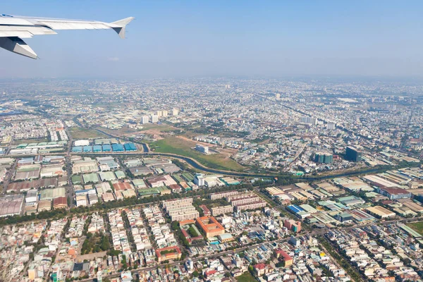 Saigon city aerial view from the plane taking off