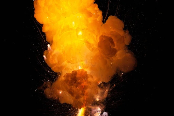 Realistic fiery explosion isolated on black background — Stock Photo, Image