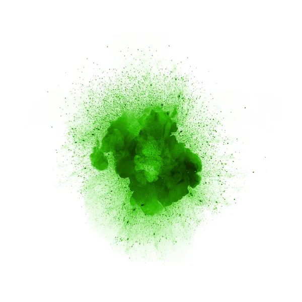 흰색 배경에 고립 된 스파크와 추상 화재 폭발, 녹색 색상 — 스톡 사진