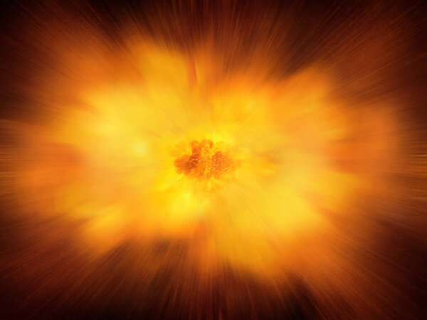 Huge realistic hot dynamic explosion, orange color with sparks
