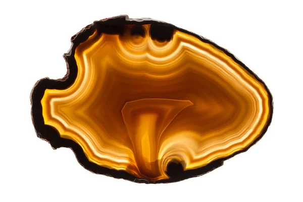Abstrakter Hintergrund - orangefarbener Achat Mineralquerschnitt isoliert auf weißem Hintergrund — Stockfoto