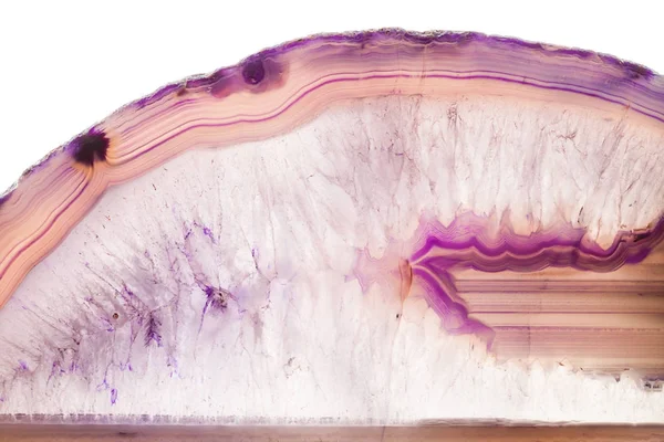 Fundo abstrato - seção transversal mineral de ágata rosa isolada sobre fundo branco — Fotografia de Stock